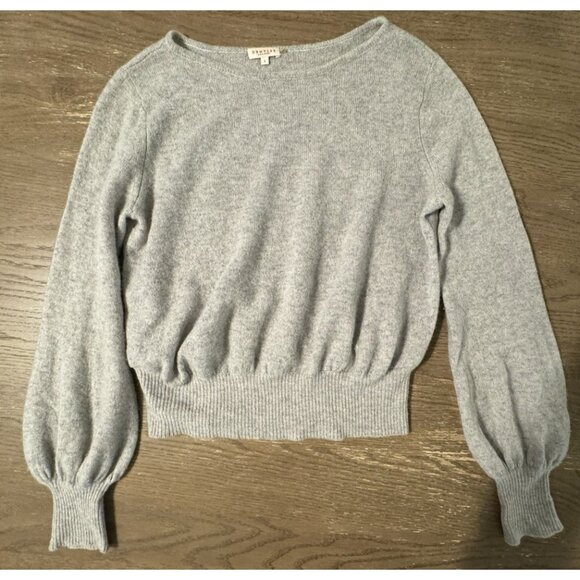 Demylee Cashmere Bishop Billow Sleeve Gray Knit Sweater Small Quiet Luxury - Picture 1 of 8